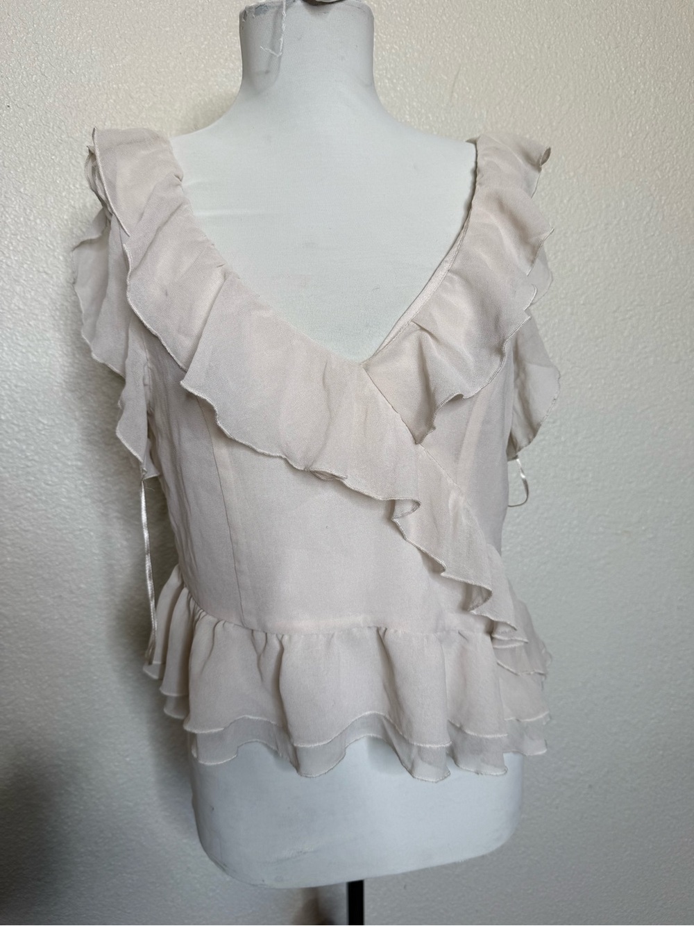 Wayf Soft Ruffle Wrap Top in Light Beige